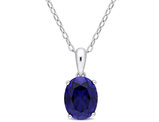 2.95 Carat (ctw) Lab-Created Blue Sapphire Solitaire Oval Pendant Necklace in Sterling Silver with Chain